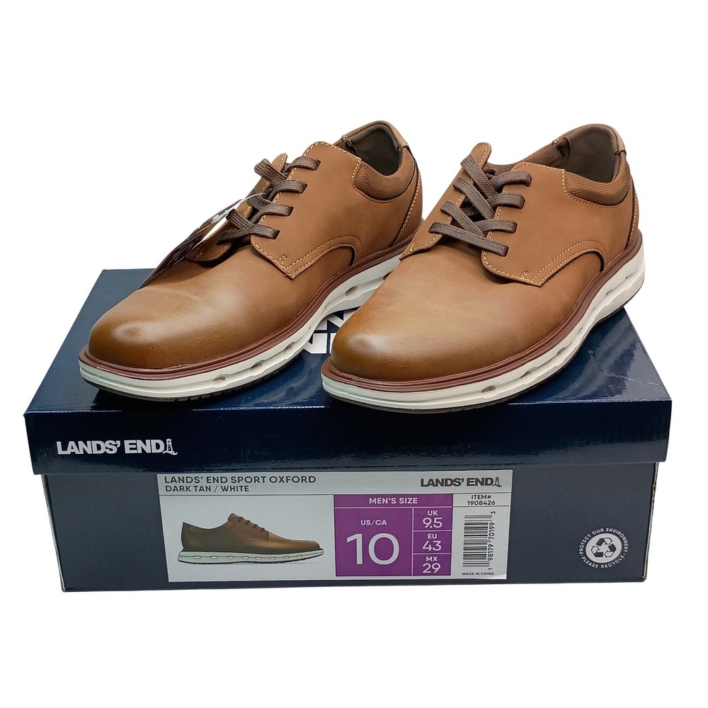 Lands' End Sport Oxford Men Size 10 Dark Tan White Casual Athletic Shoe